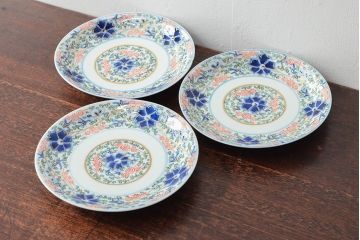 大清光緒年製　色絵染付　六寸皿3枚セット(伊万里、中国?)(R-052230)