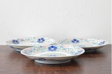 大清光緒年製　色絵染付　六寸皿3枚セット(伊万里、中国?)(R-052230)