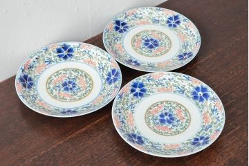 大清光緒年製　色絵染付　六寸皿3枚セット(伊万里、中国?)(R-052230)