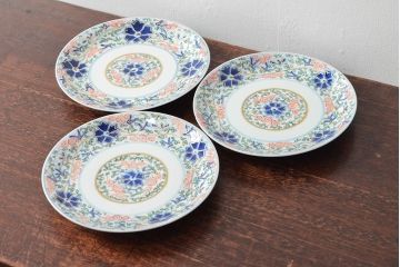 大清光緒年製　色絵染付　六寸皿3枚セット(伊万里、中国?)(R-052231)