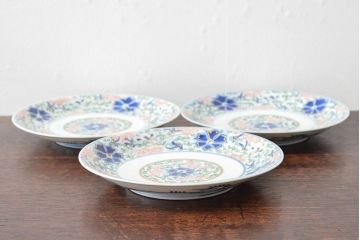 大清光緒年製　色絵染付　六寸皿3枚セット(伊万里、中国?)(R-052233)