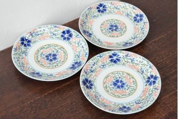 大清光緒年製　色絵染付　六寸皿3枚セット(伊万里、中国?)(R-052234)
