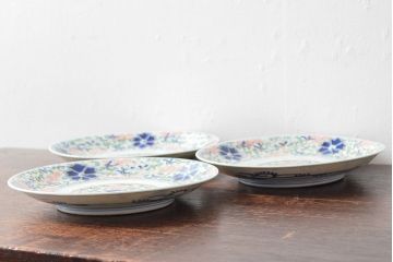 大清光緒年製　色絵染付　六寸皿3枚セット(伊万里、中国?)(R-052234)