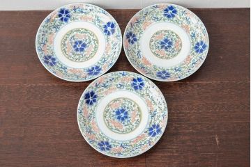 大清光緒年製　色絵染付　六寸皿3枚セット(伊万里、中国?)(R-052234)