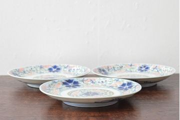 大清光緒年製　色絵染付　六寸皿3枚セット(伊万里、中国?)(R-052235)