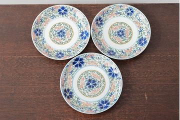 大清光緒年製　色絵染付　六寸皿3枚セット(伊万里、中国?)(R-052235)