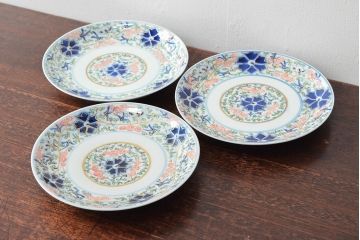 大清光緒年製　色絵染付　六寸皿3枚セット(伊万里、中国?)(R-052236)
