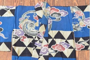 大正〜昭和初期　雲龍文　錦紗縮緬着物(正絹、古布)(R-052244)