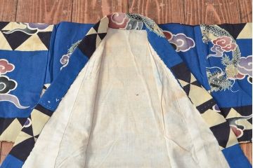 大正〜昭和初期　雲龍文　錦紗縮緬着物(正絹、古布)(R-052244)