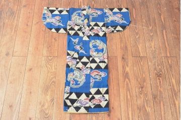 大正〜昭和初期　雲龍文　錦紗縮緬着物(正絹、古布)(R-052244)
