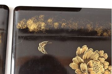大正〜昭和初期　花鳥図　黒漆金蒔絵　木製五段重箱(漆器)(R-052245)