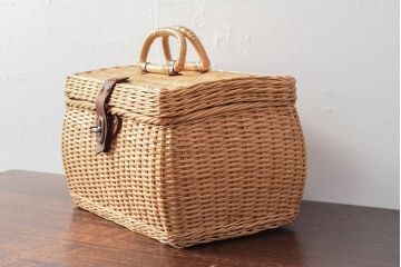 昭和レトロ　アンティークバスケット(鞄、カゴ、小物収納)(R-052247)