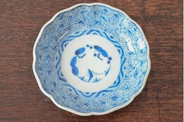 江戸後期　古伊万里　成化年製　微塵唐草文染付　なます皿3枚セット(和食器)(R-052254)