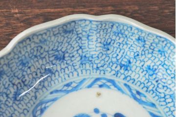 江戸後期　古伊万里　成化年製　微塵唐草文染付　なます皿3枚セット(和食器)(R-052255)