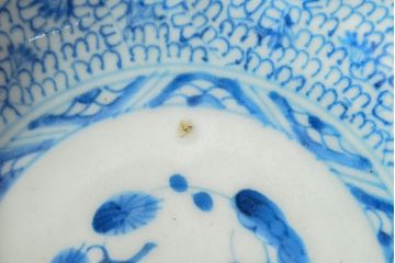 江戸後期　古伊万里　成化年製　微塵唐草文染付　なます皿3枚セット(和食器)(R-052255)
