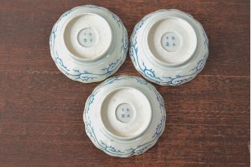 江戸後期　古伊万里　成化年製　微塵唐草文染付　なます皿3枚セット(和食器)(R-052255)