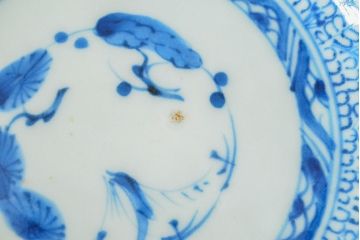 江戸後期　古伊万里　成化年製　微塵唐草文染付　なます皿3枚セット(和食器)(R-052256)