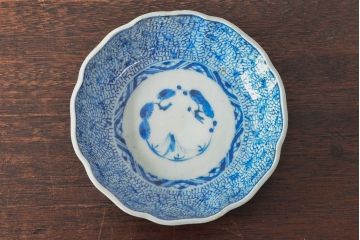 江戸後期　古伊万里　成化年製　微塵唐草文染付　なます皿3枚セット(和食器)(R-052256)