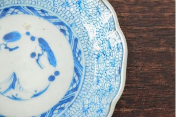 江戸後期　古伊万里　成化年製　微塵唐草文染付　なます皿3枚セット(和食器)(R-052258)