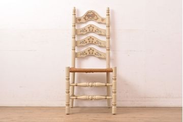 アメリカビンテージ　ETHAN ALLEN(イーセンアーレン)　柔らかい色合いと植物の絵柄がかわいらしいラッシチェア(椅子、イス、ヴィンテージ)(R-052261)