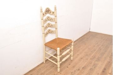 アメリカビンテージ　ETHAN ALLEN(イーセンアーレン)　柔らかい色合いと植物の絵柄がかわいらしいラッシチェア(椅子、イス、ヴィンテージ)(R-052261)