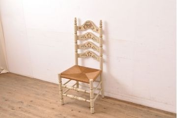 アメリカビンテージ　ETHAN ALLEN(イーセンアーレン)　柔らかい色合いと植物の絵柄がかわいらしいラッシチェア(椅子、イス、ヴィンテージ)(R-052261)