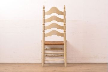 アメリカビンテージ　ETHAN ALLEN(イーセンアーレン)　柔らかい色合いと植物の絵柄がかわいらしいラッシチェア(椅子、イス、ヴィンテージ)(R-052261)