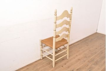 アメリカビンテージ　ETHAN ALLEN(イーセンアーレン)　柔らかい色合いと植物の絵柄がかわいらしいラッシチェア(椅子、イス、ヴィンテージ)(R-052261)