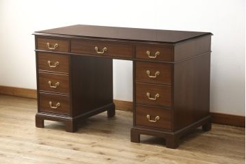 中古　DREXEL HERITAGE (ドレクセルヘリテイジ)　マホガニー材　洗練された大人の雰囲気醸し出す両袖デスク(机、在宅ワーク、在宅用ワークデスク)(R-052268)