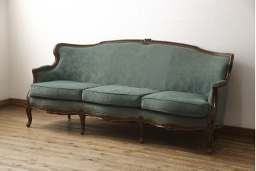 中古　カリモク家具(karimoku)　domani(ドマーニ)　Louis(ルイ)XVシリーズ　落ち着いた色合いと、エレガントなデザインが魅力的な3人掛けソファ(三人掛けソファ、3P)(R-052271)