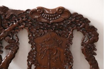 中古　高級唐木家具　カリン材　細やかな彫りの意匠が魅力的なベンチ(板座チェア、花梨材)(定価約89万円)(R-052274)