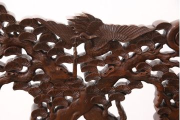 中古　高級唐木家具　カリン材　細やかな彫りの意匠が魅力的なベンチ(板座チェア、花梨材)(定価約89万円)(R-052274)