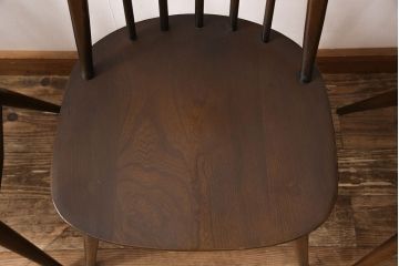 イギリスビンテージ　ERCOL(アーコール)　カントリースタイルにも合うクエーカーチェア4脚セット(椅子、板座チェア、ダイニングチェア、ヴィンテージ)(R-052275)