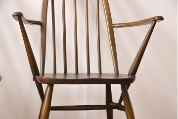 イギリスビンテージ　ERCOL(アーコール)　カントリースタイルにも合うクエーカーチェア4脚セット(椅子、板座チェア、ダイニングチェア、ヴィンテージ)(R-052275)