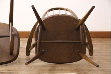 イギリスビンテージ　ERCOL(アーコール)　カントリースタイルにも合うクエーカーチェア4脚セット(椅子、板座チェア、ダイニングチェア、ヴィンテージ)(R-052275)