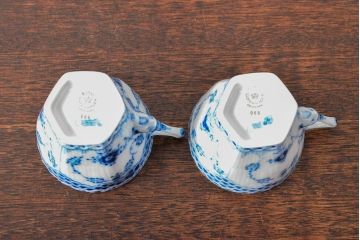 ROYAL COPENHAGEN　ロイヤルコペンハーゲン　ブルーフルーテッド　フルレース　コーヒーカップ&ソーサー2客(洋食器)(R-052279)