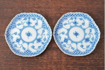 ROYAL COPENHAGEN　ロイヤルコペンハーゲン　ブルーフルーテッド　フルレース　コーヒーカップ&ソーサー2客(洋食器)(R-052279)