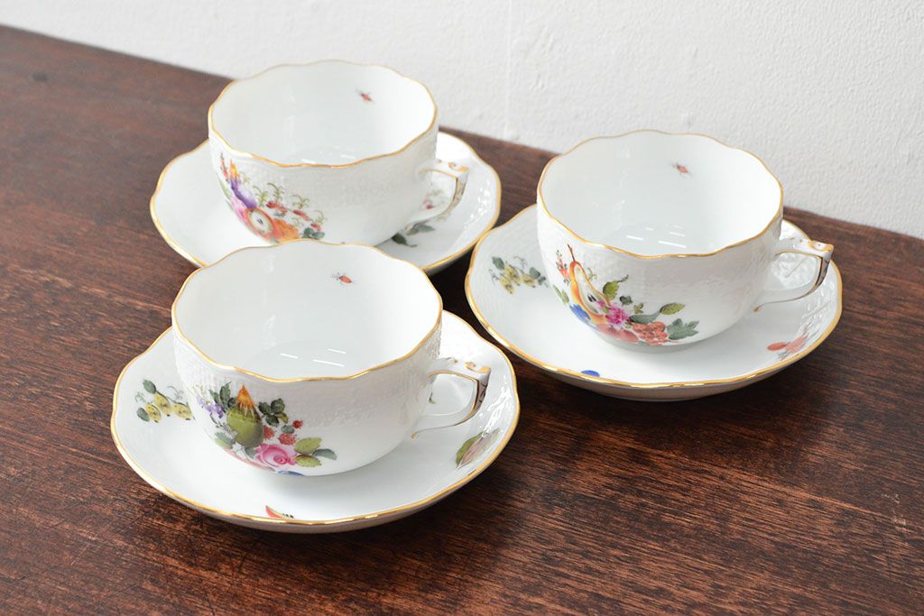 ハンガリー　HEREND　ヘレンド　フルーツコンポジション　カップ&ソーサー3客セット(洋食器)(R-052283)