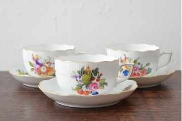 ハンガリー　HEREND　ヘレンド　フルーツコンポジション　カップ&ソーサー3客セット(洋食器)(R-052283)