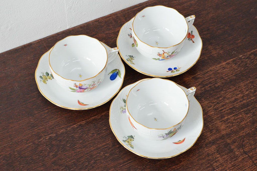ハンガリー　HEREND　ヘレンド　フルーツコンポジション　カップ&ソーサー3客セット(洋食器)(R-052283)
