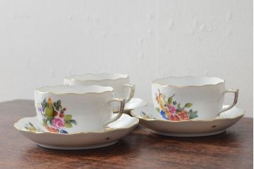 ハンガリー　HEREND　ヘレンド　フルーツコンポジション　カップ&ソーサー3客セット(洋食器)(R-052283)