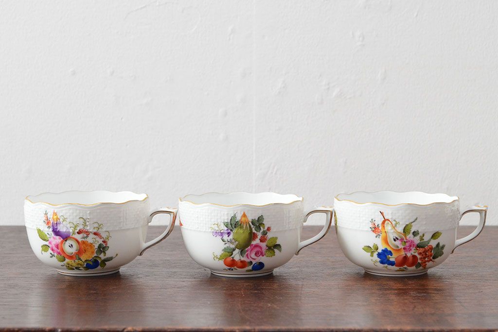 ハンガリー　HEREND　ヘレンド　フルーツコンポジション　カップ&ソーサー3客セット(洋食器)(R-052283)