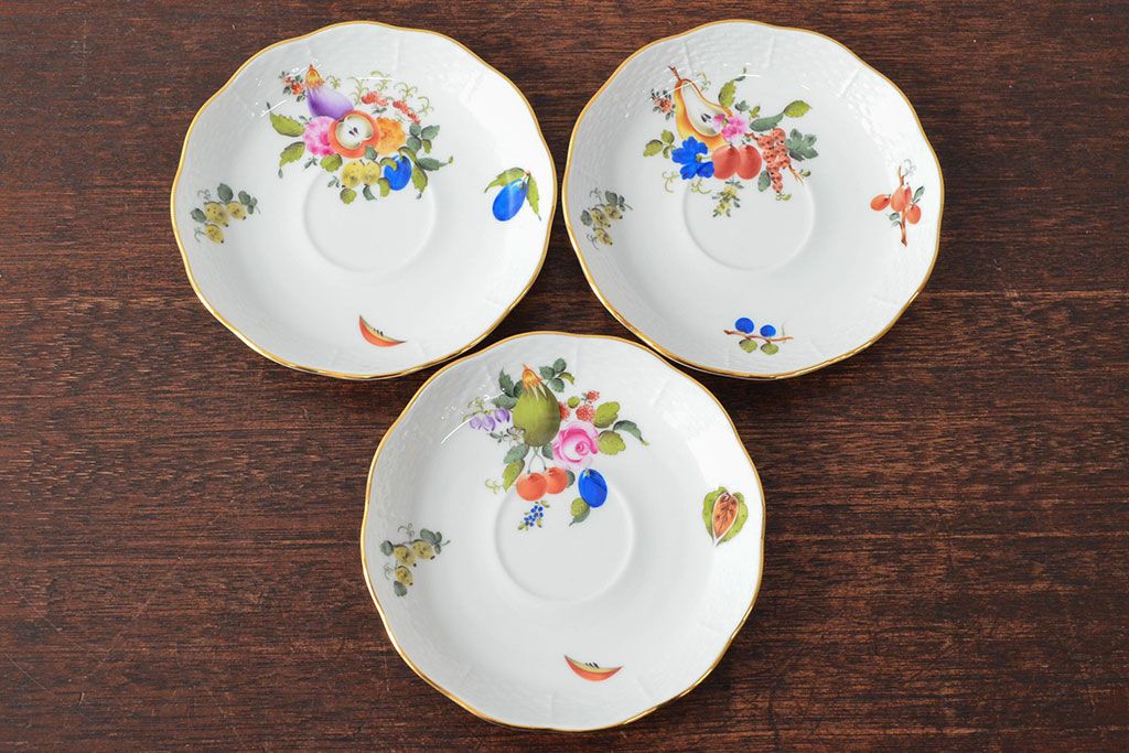 ハンガリー　HEREND　ヘレンド　フルーツコンポジション　カップ&ソーサー3客セット(洋食器)(R-052283)