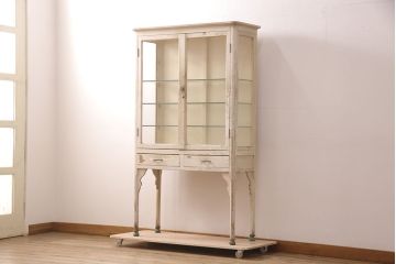 和製アンティーク　味わいのあるレトロなケビントガラスケース(飾り棚、陳列棚、収納棚、キャビネット)(R-052285)