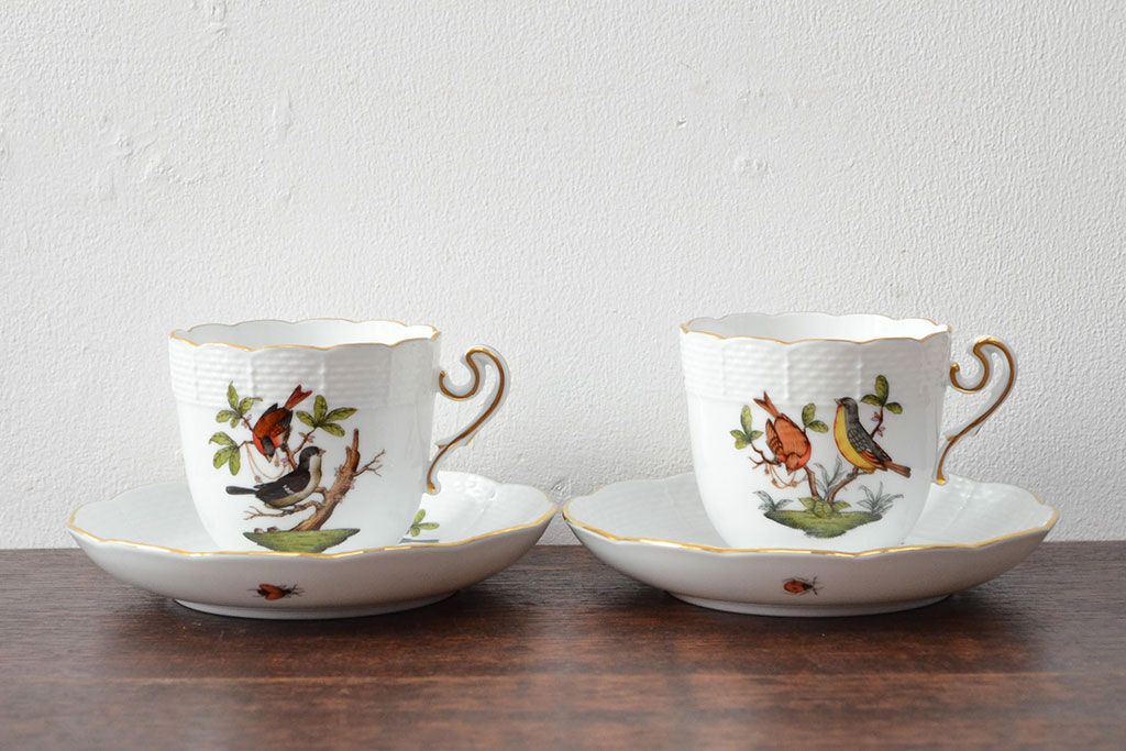 ハンガリー　HEREND　ヘレンド　ロスチャイルドバード　カップ&ソーサー2客セット(洋食器)(R-052291)