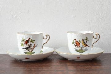 ハンガリー　HEREND　ヘレンド　ロスチャイルドバード　カップ&ソーサー2客セット(洋食器)(R-052291)