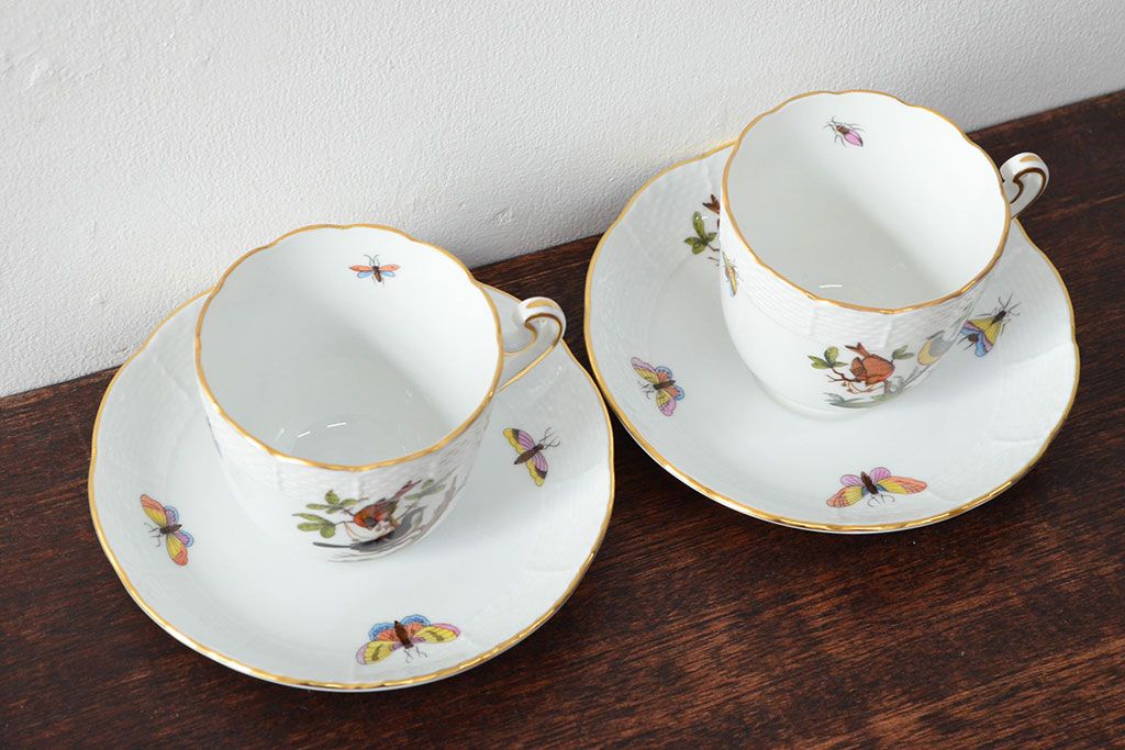 ハンガリー　HEREND　ヘレンド　ロスチャイルドバード　カップ&ソーサー2客セット(洋食器)(R-052291)