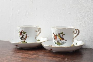ハンガリー　HEREND　ヘレンド　ロスチャイルドバード　カップ&ソーサー2客セット(洋食器)(R-052291)