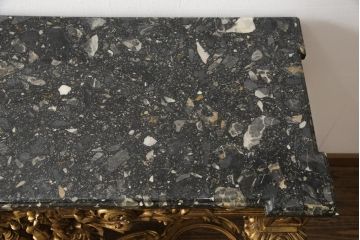 中古　極美品　イタリア超高級輸入家具　ロココ様式　ゴールドの彫刻(木彫り)と大理石天板がゴージャスなコンソールテーブル(定価約200万円以上)(サイドボード)(R-052295)