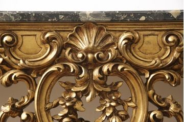 中古　極美品　イタリア超高級輸入家具　ロココ様式　ゴールドの彫刻(木彫り)と大理石天板がゴージャスなコンソールテーブル(定価約200万円以上)(サイドボード)(R-052295)
